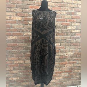 Lafayette 148 New York Black Embroidered beaded flapper style Midi Dress size 12